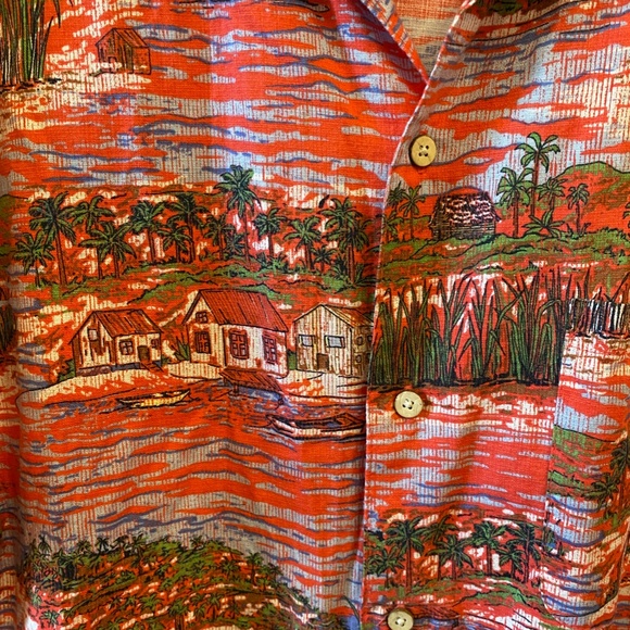 Unique Red Skies Island Print Button Down Shirt - Picture 3 of 5